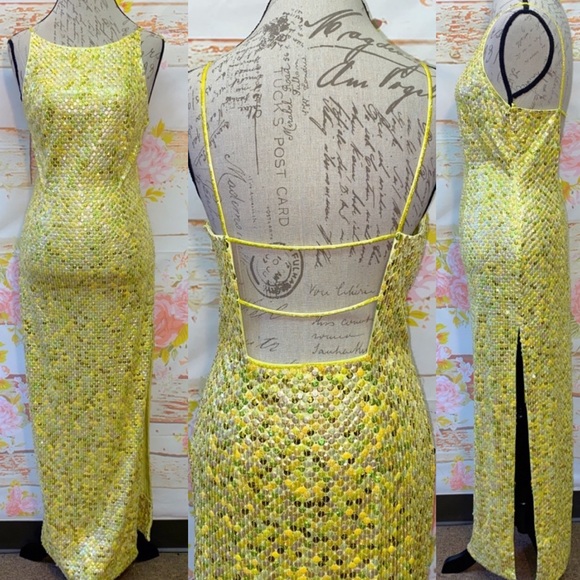 gilar Dresses & Skirts - ▪️SOLD▪️Vtg 90s open Back Chartreuse Sequin Evening dress